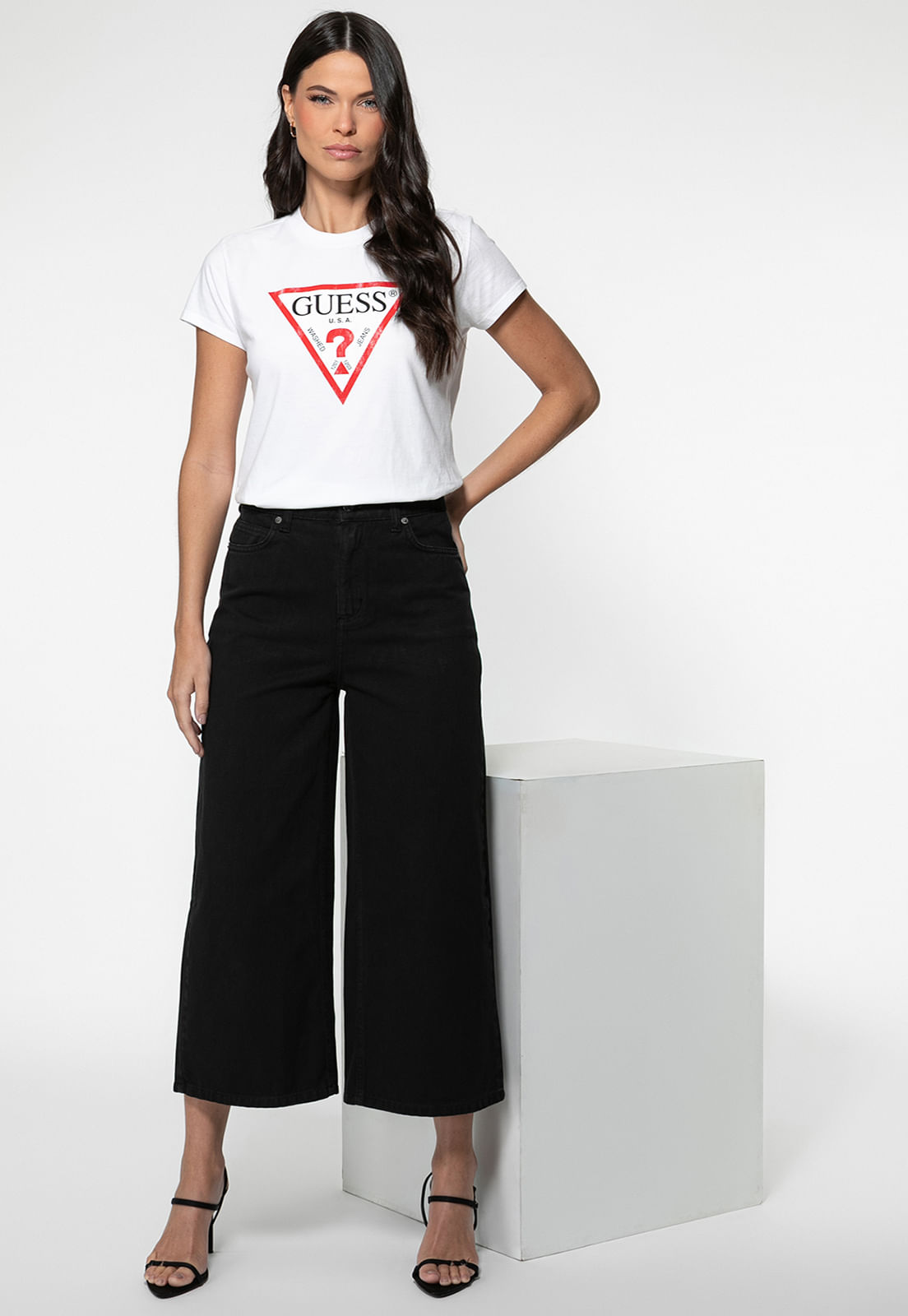 Calça Sarja Wide Leg Cropped Preto - Imagem 20