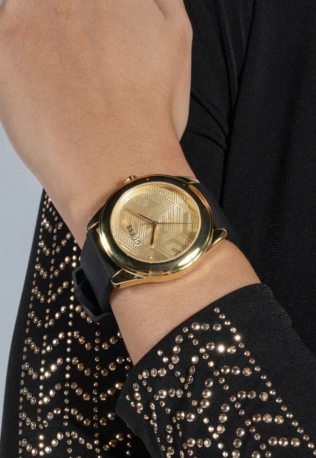 Relógio Redondo Pulseira Silicone Dourado - Imagem 2