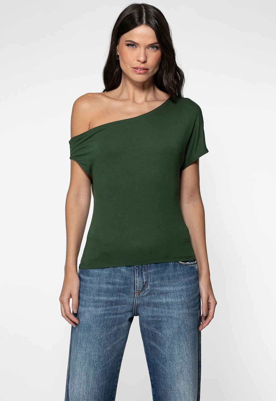 Blusa Malha Decote Manga Irregular Verde Escuro