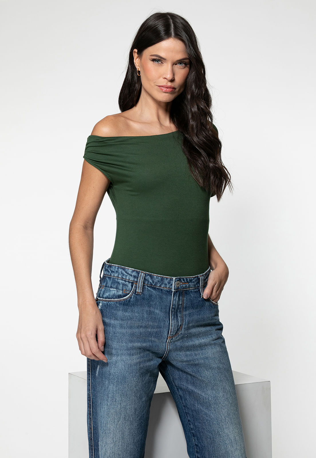Blusa Malha Decote Manga Irregular Verde Escuro - Imagem 5