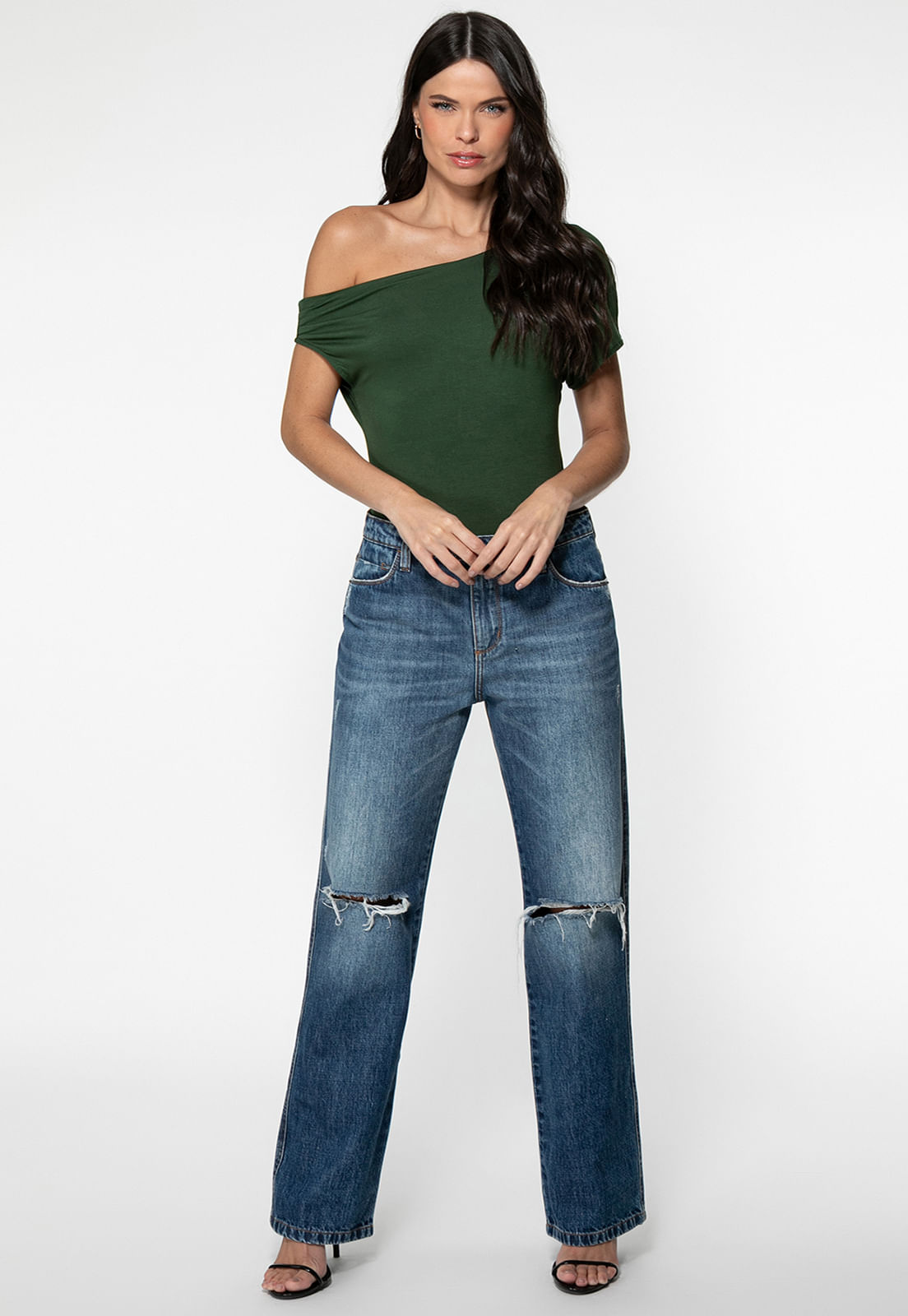 Blusa Malha Decote Manga Irregular Verde Escuro - Imagem 8
