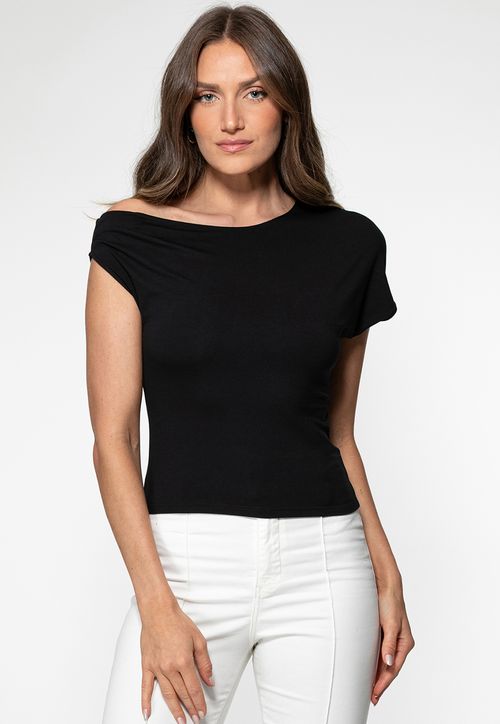 Blusa Malha Decote Manga Irregular Preto