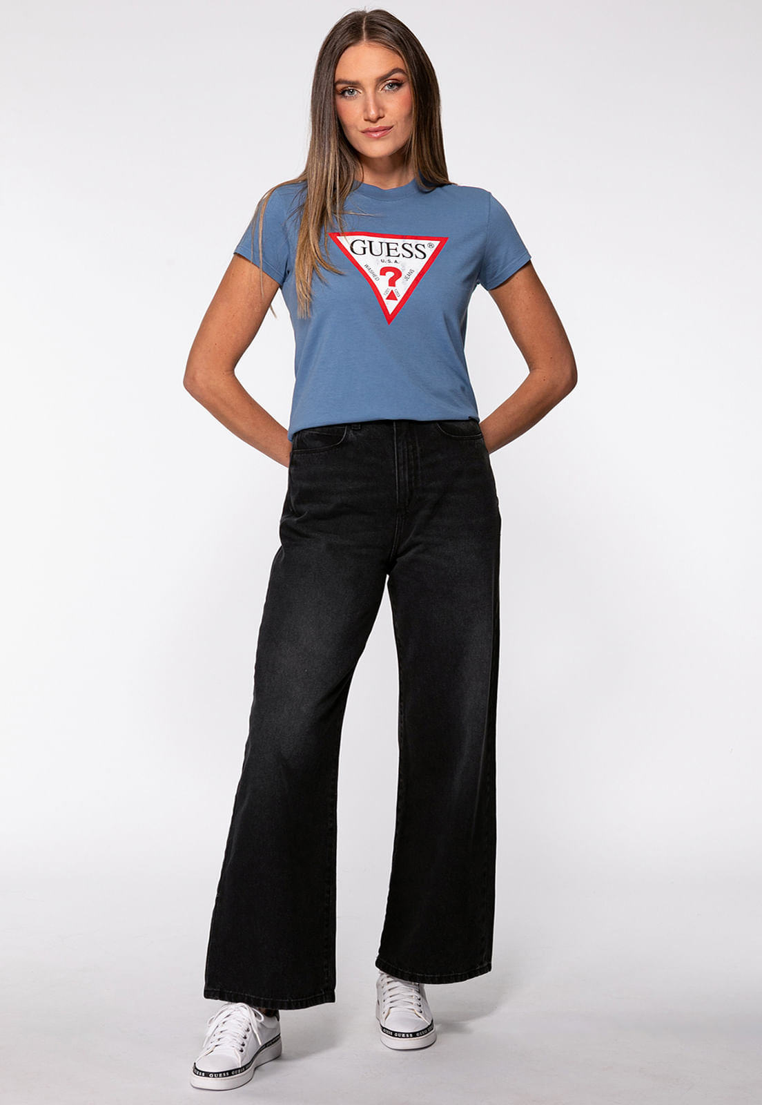 Camiseta Guess Triang Trad Desgastado Azul - Imagem 7