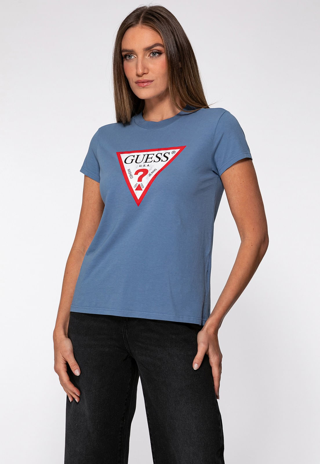 Camiseta Guess Triang Trad Desgastado Azul - Imagem 63