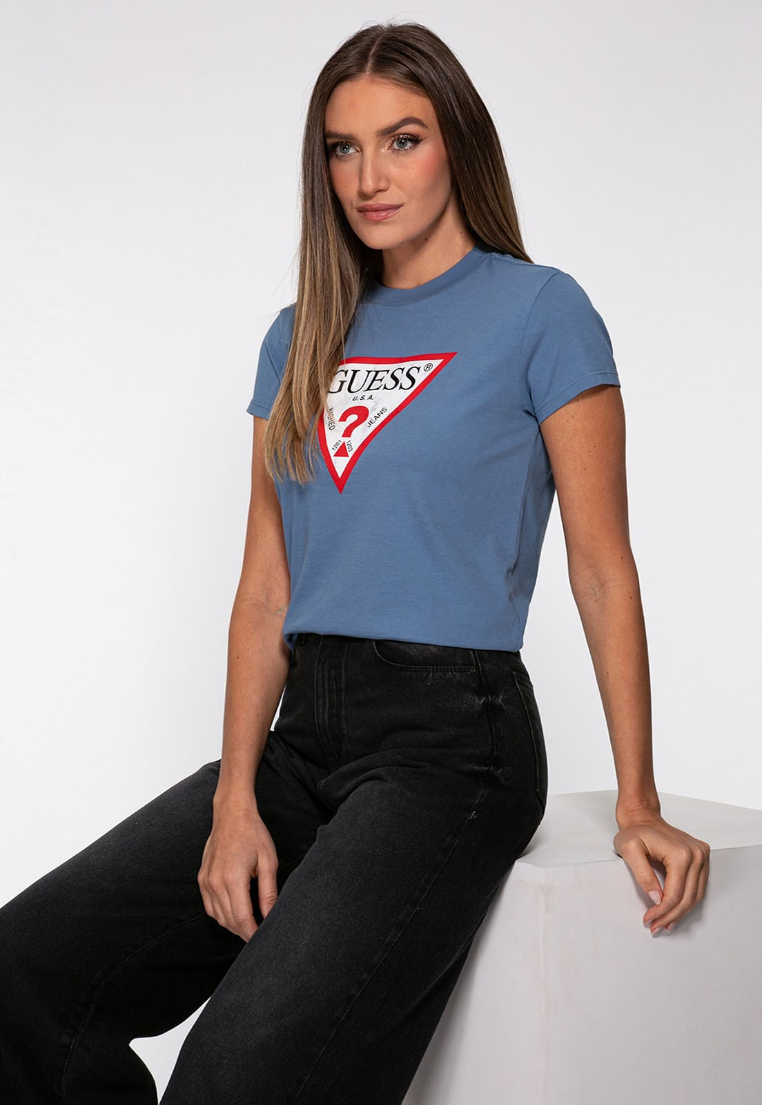 Camiseta Guess Triang Trad Desgastado Azul - Imagem 83