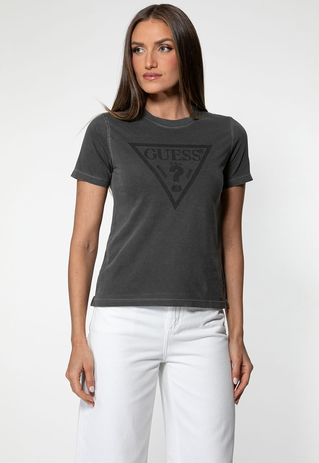 T-shirt Guess Triangulo Hot Fix Cristal Preto - Imagem 21