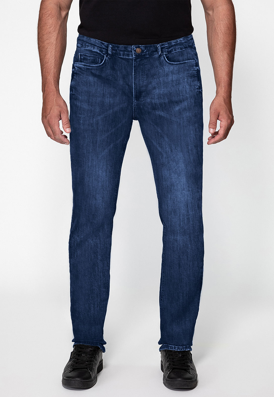 Calça Jeans Slim Straight Azul Escuro - Imagem 4