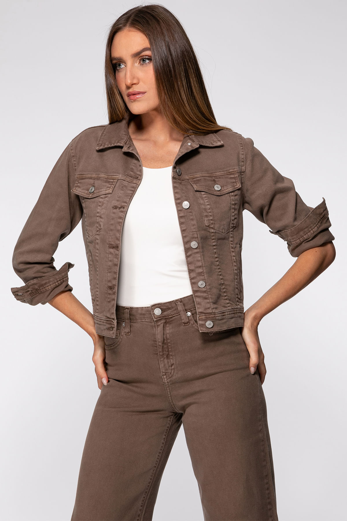 Jaqueta Jeans Estonada Marrom - Imagem 6