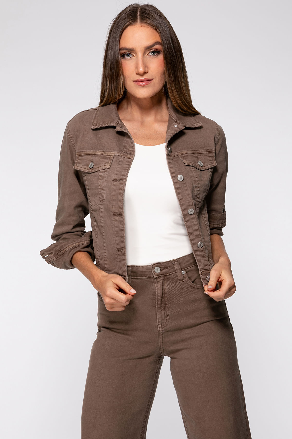 Jaqueta Jeans Estonada Marrom - Imagem 17