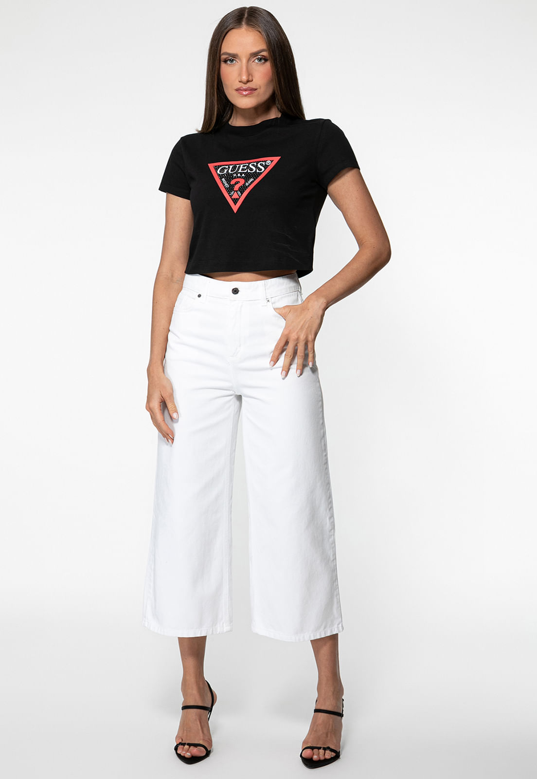 Cropped Guess Triangulo Logo Hotfix Preto - Imagem 12