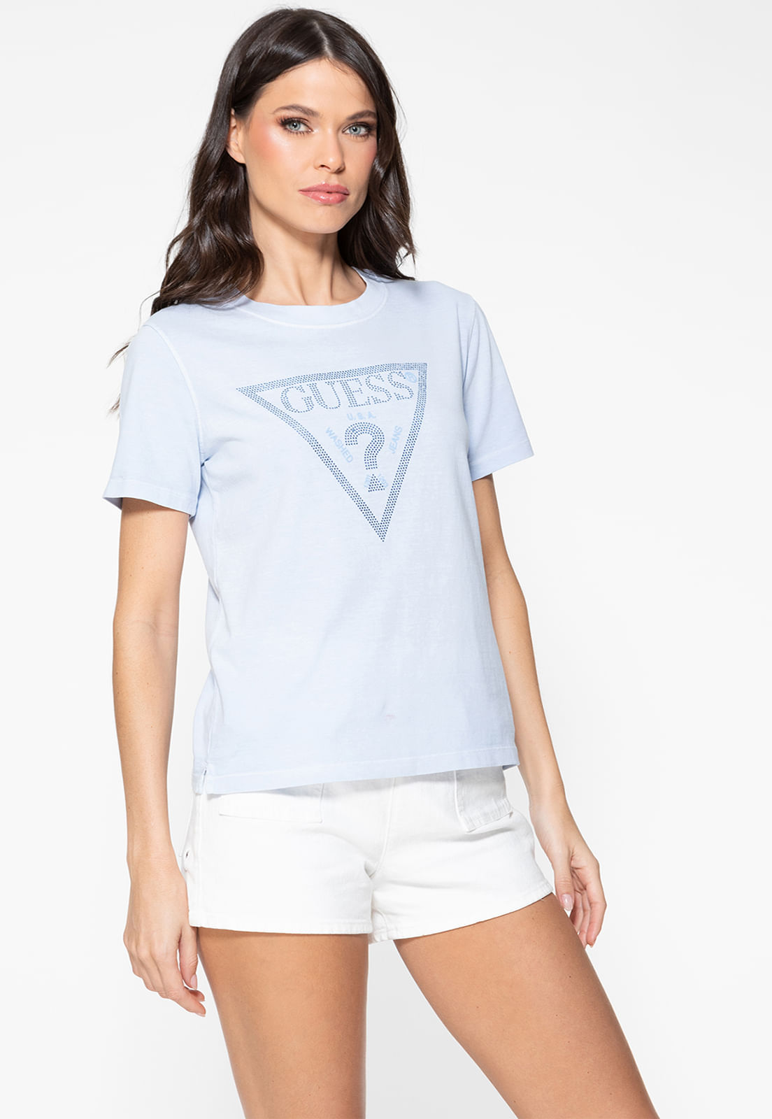 T-shirt Guess Triangulo Hot Fix Cristal Azul Claro - Imagem 54
