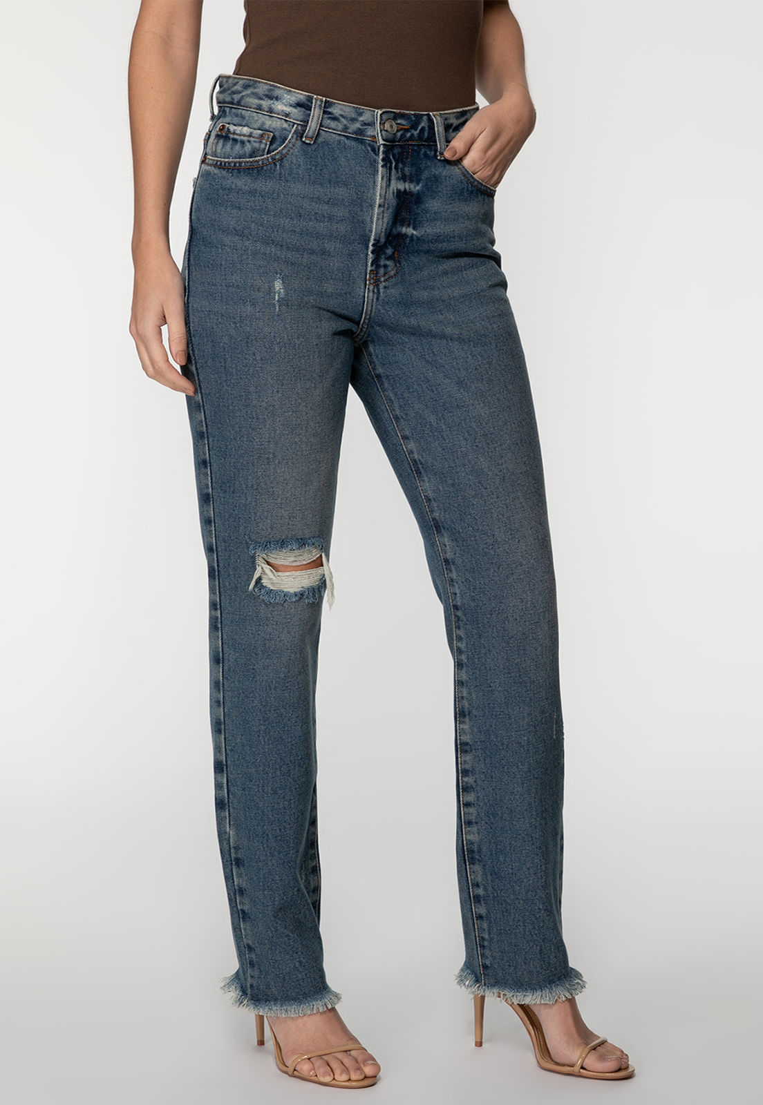 Calça Mom Jeans Rasgos Azul - Imagem 58