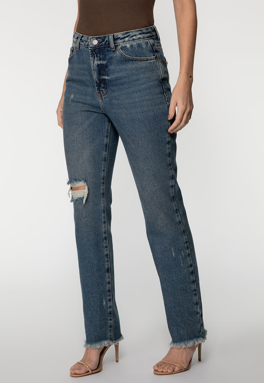 Calça Mom Jeans Rasgos Azul - Imagem 71