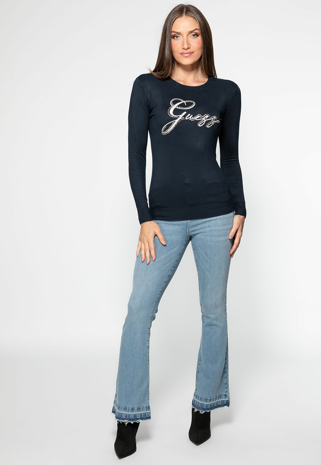 Blusa de Tricot Bordada Eco Azul Marinho - Imagem 23