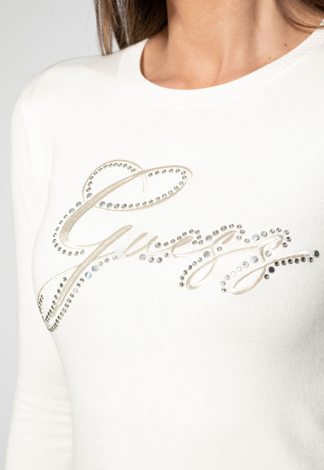 Blusa de Tricot Bordada Eco Off White - Imagem 9