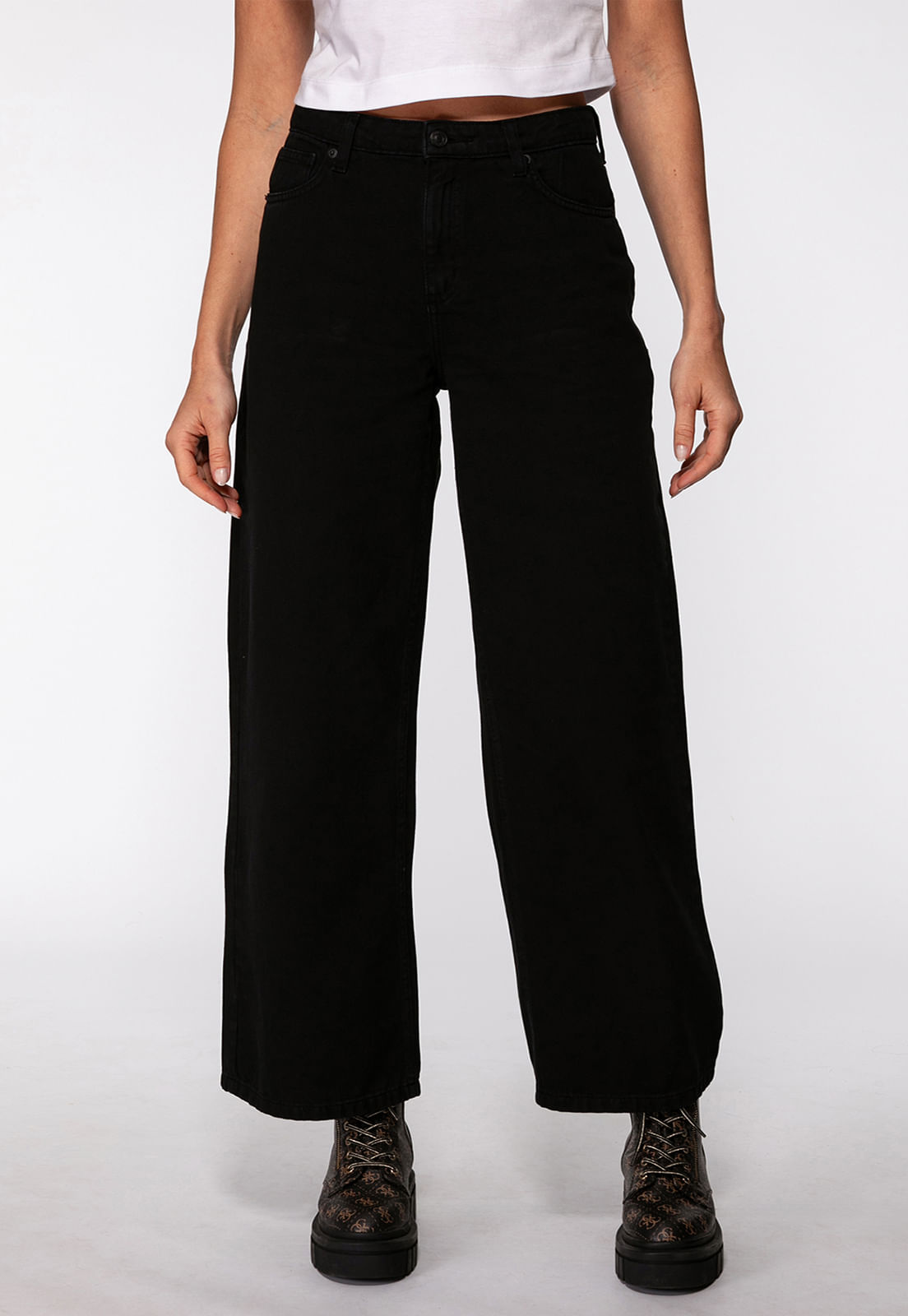 Calça de Sarja Wide Leg Preto