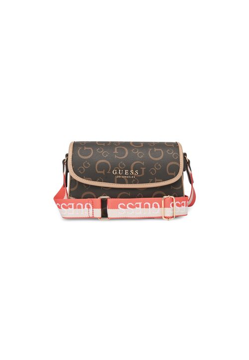 Bolsa Guess Nichole Flap Crossbody Bege