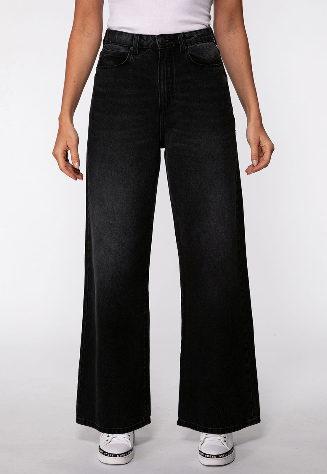 Calça Jeans Guess Wide Leg Preto - Imagem 37