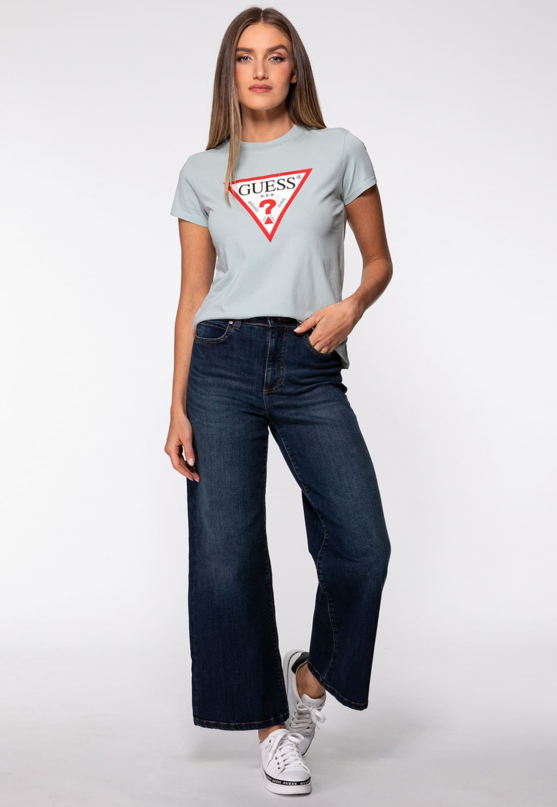 Camiseta Guess Triang Trad Desgastado Verde Menta - Imagem 34