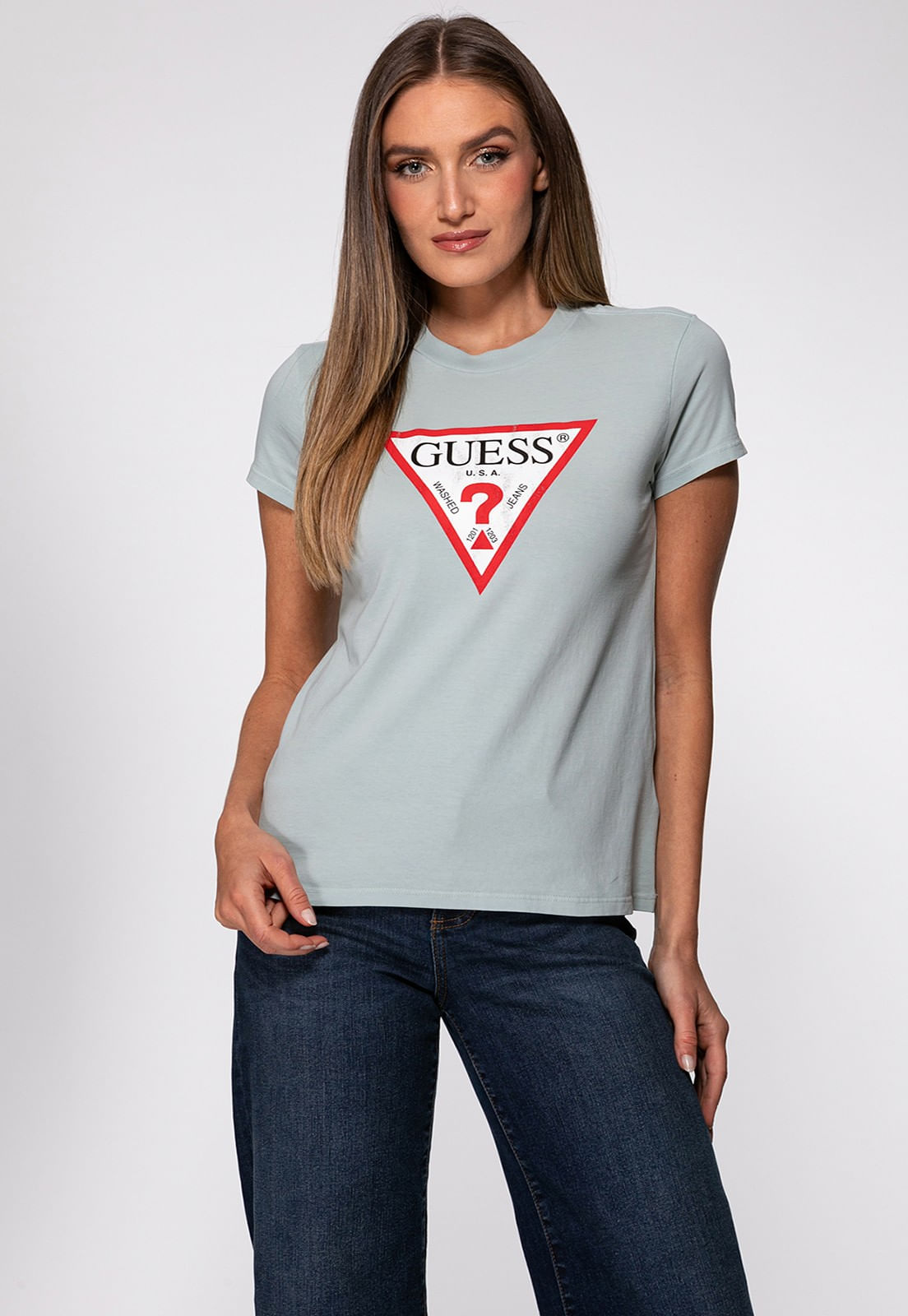 Camiseta Guess Triang Trad Desgastado Verde Menta - Imagem 43