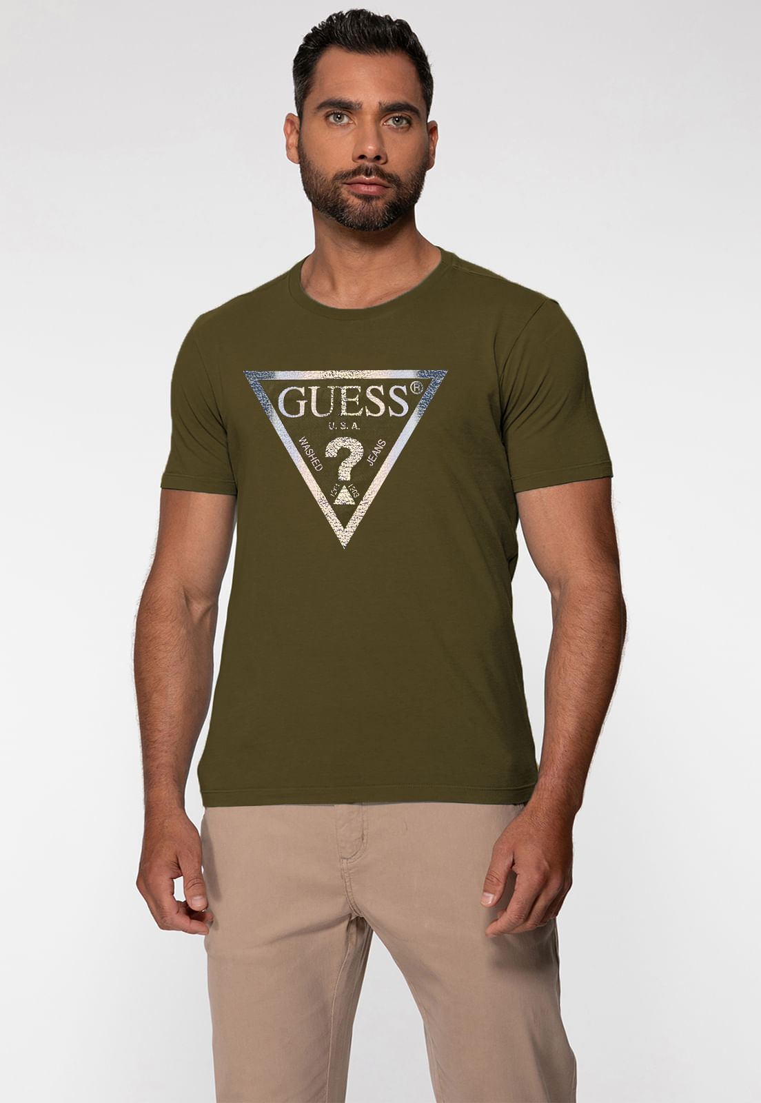 T-shirt Guess Triang Estampado Verde Oliva - Imagem 3
