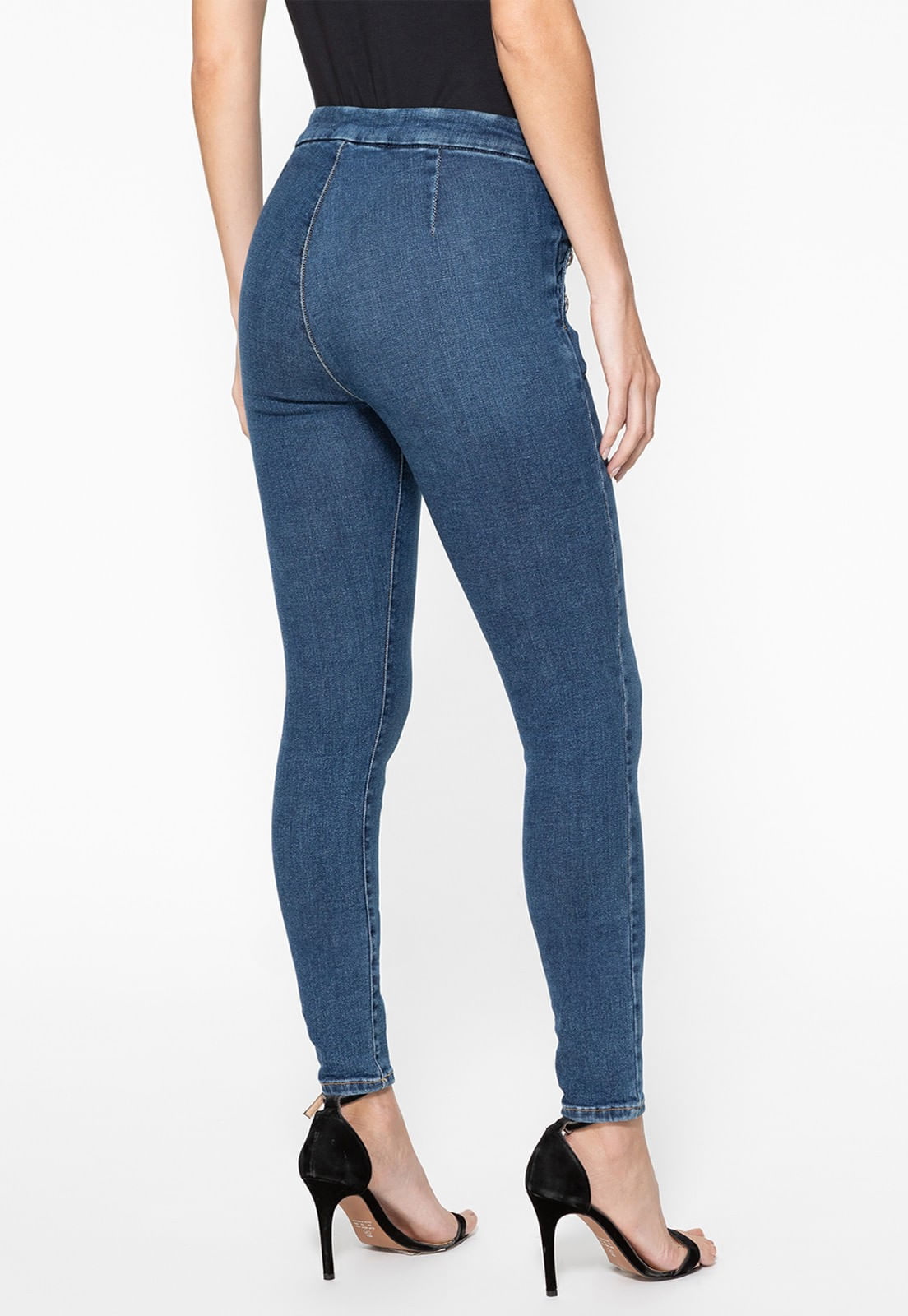 Calça Jeans Skinny Botões Laterais Azul Escuro - Imagem 18
