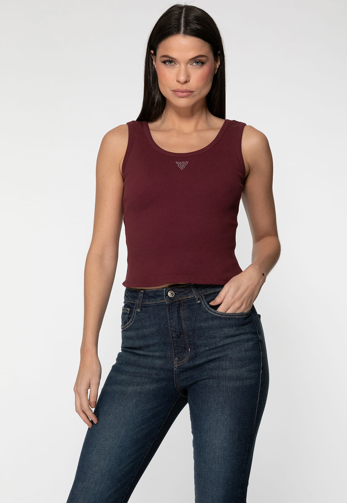 Regata Guess Rib Triang Hot Fix Cropped Bordô