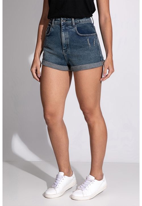 Shorts Jeans Barra Dobrada Guess Azul
