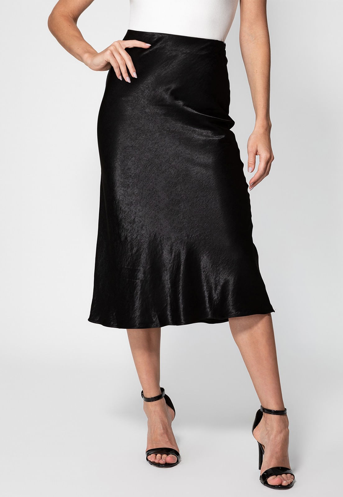 Saia Midi Acetinada Guess Preto