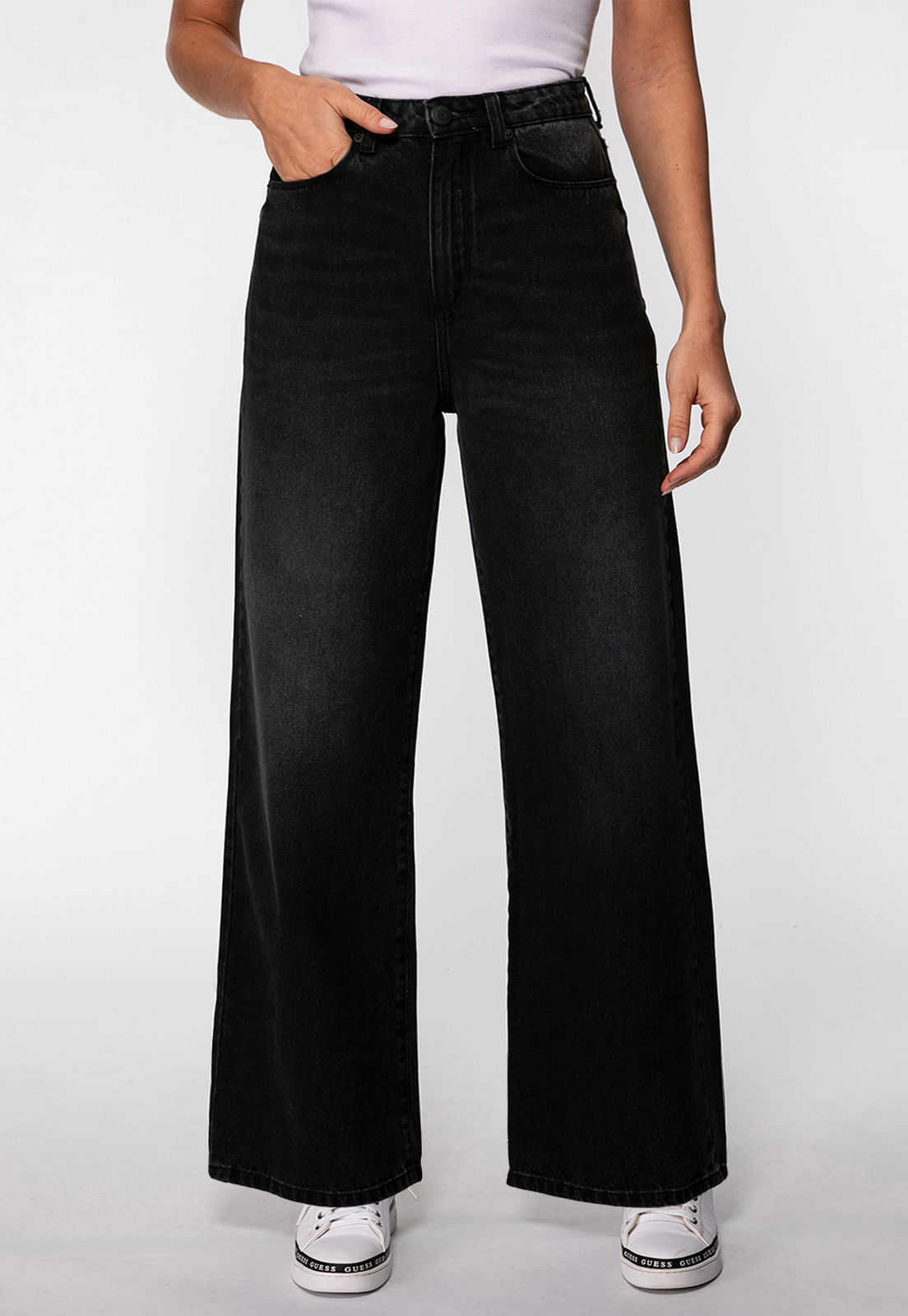 Calça Jeans Guess Wide Leg Preto - Imagem 35