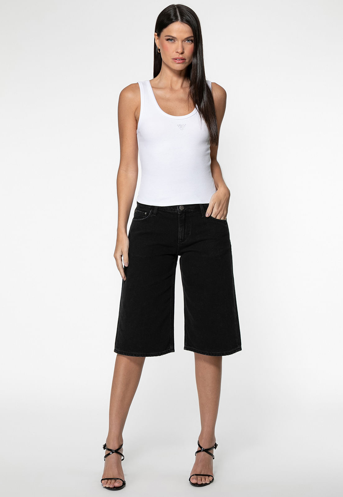 Regata Guess Rib Triang Hot Fix Cropped Branco - Imagem 9