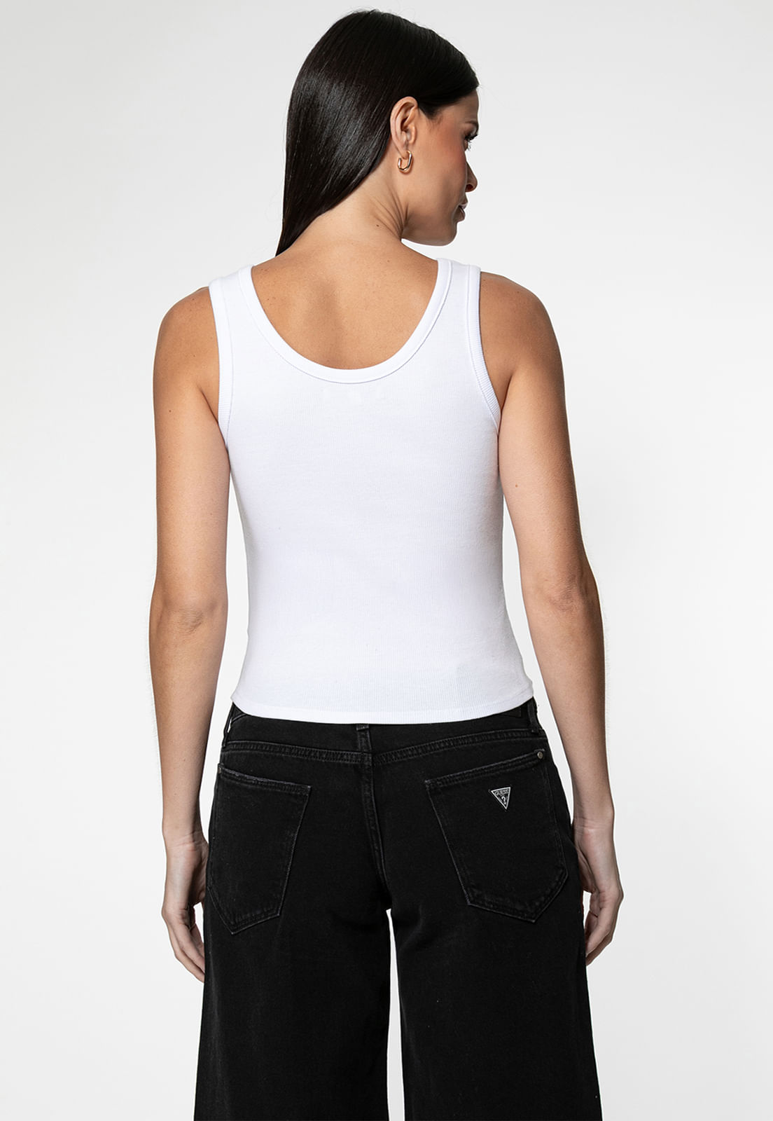 Regata Guess Rib Triang Hot Fix Cropped Branco - Imagem 28