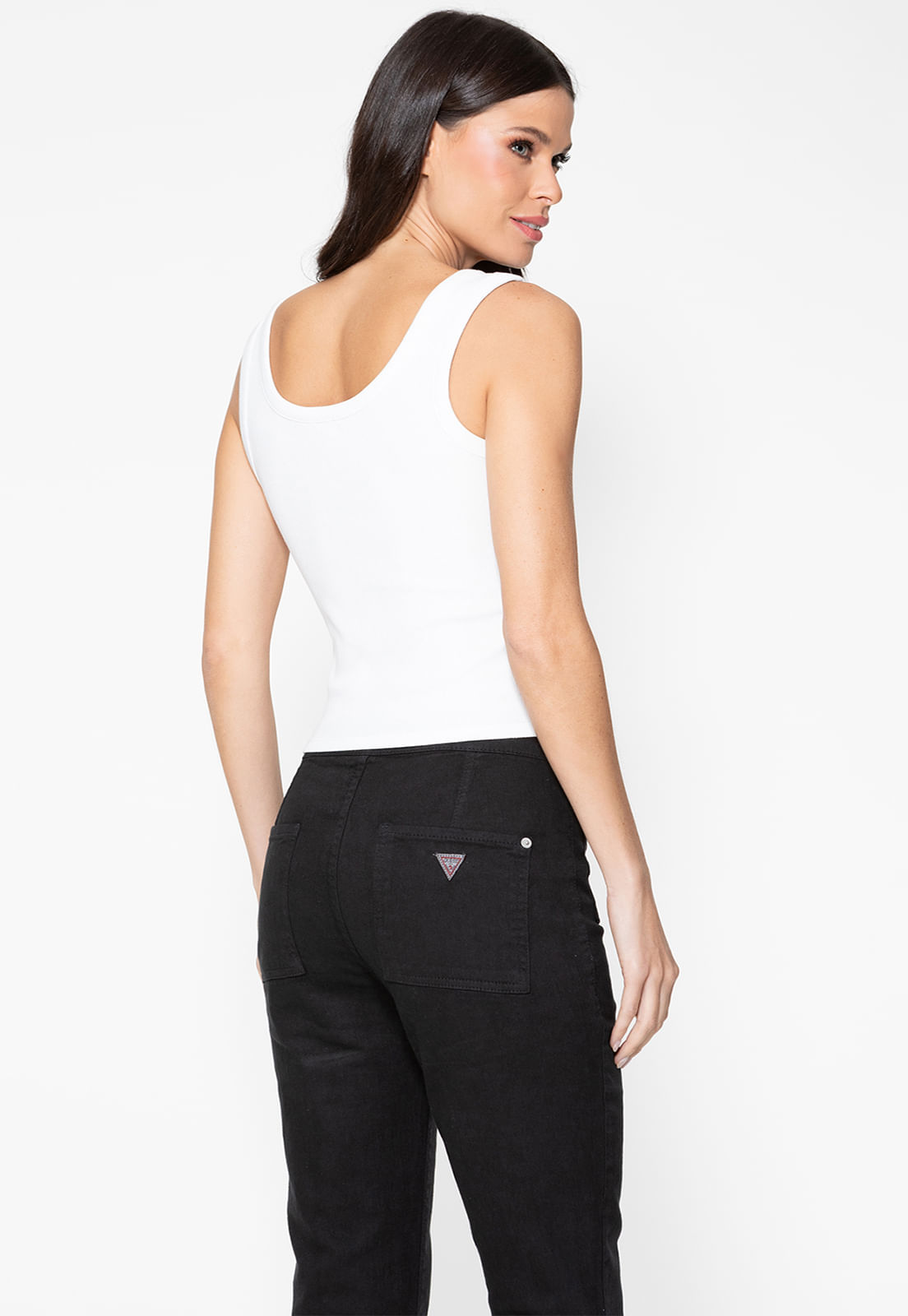 Regata Guess Rib Triang Hot Fix Cropped Branco - Imagem 39