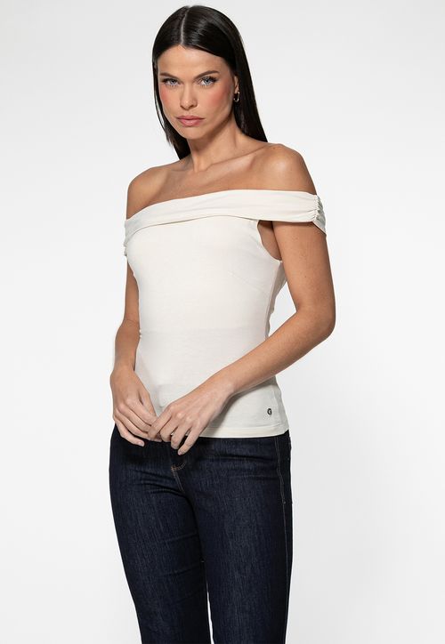 Blusa Malha Ombro A Ombro Creme
