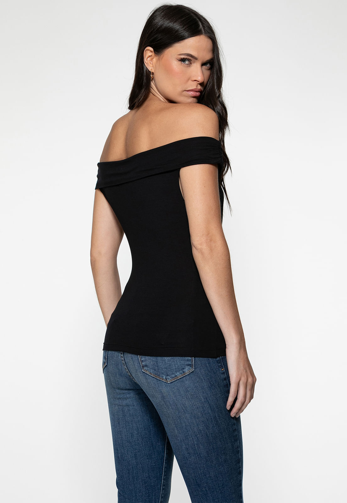 Blusa Malha Ombro A Ombro Preto - Imagem 4