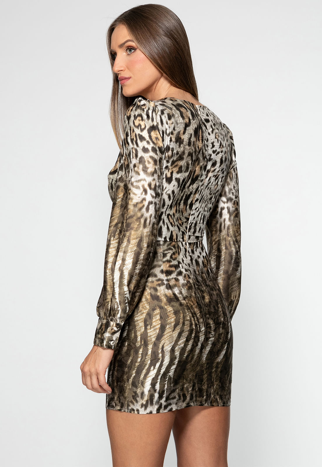 Vestido Curto Eco Animal Print Marrom - Imagem 58