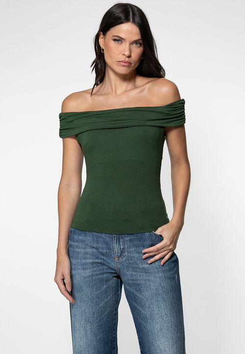 Blusa Malha Ombro A Ombro Verde Escuro
