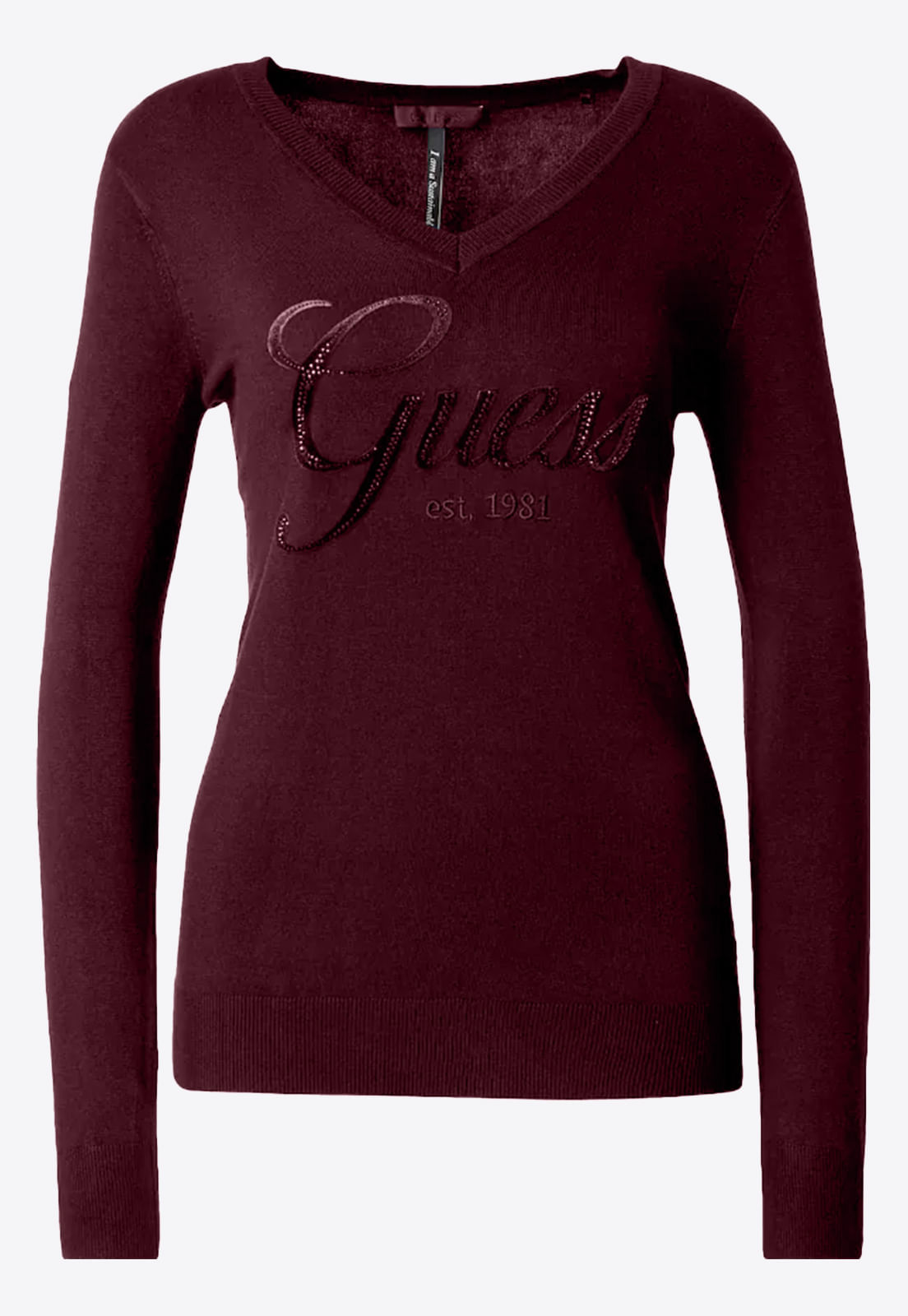 Suéter de Tricot Guess Dec V Bordado E Hot Fix Vinho - Imagem 24