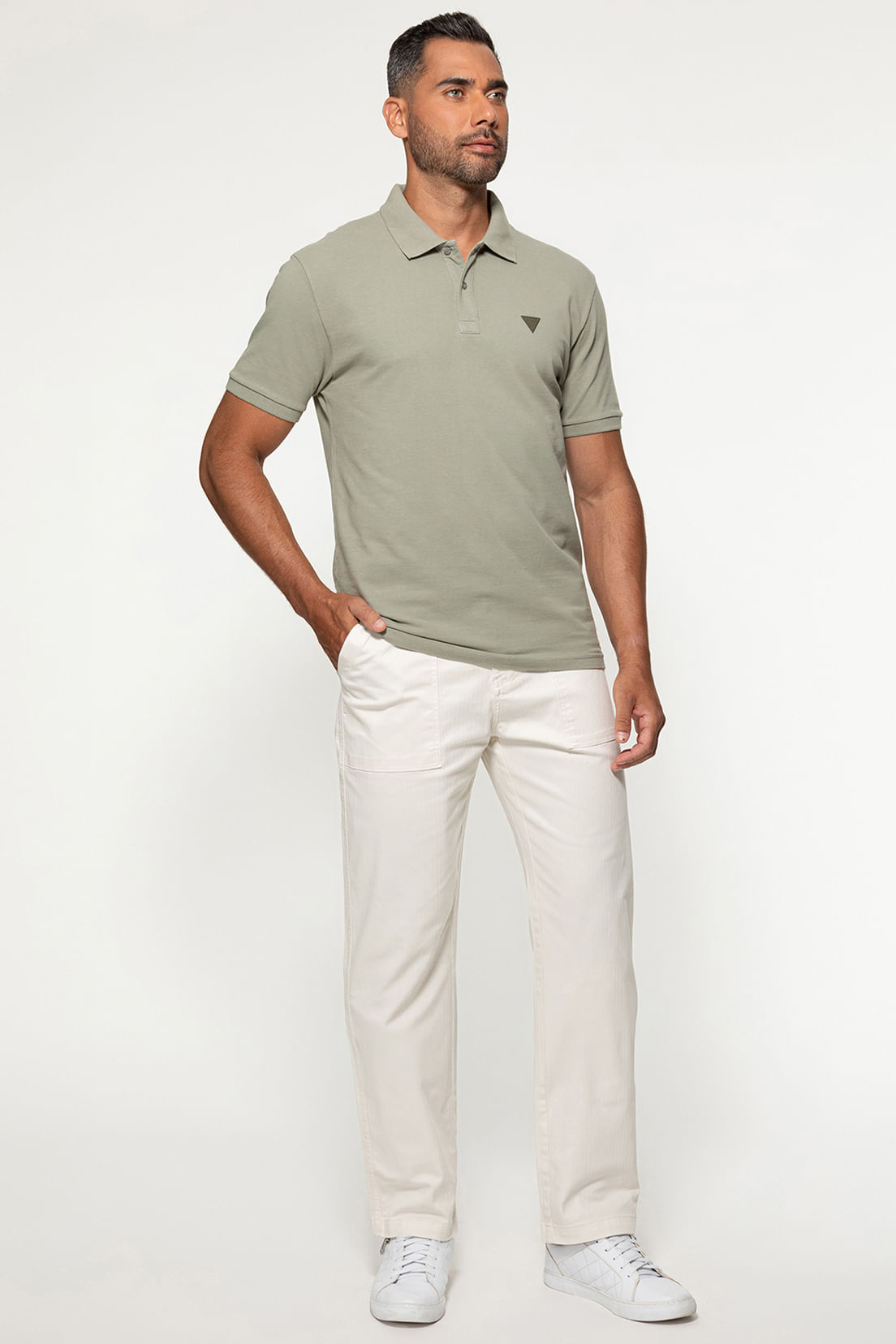 Calça Sarja Reta Espinha de Peixe Bege - Imagem 7