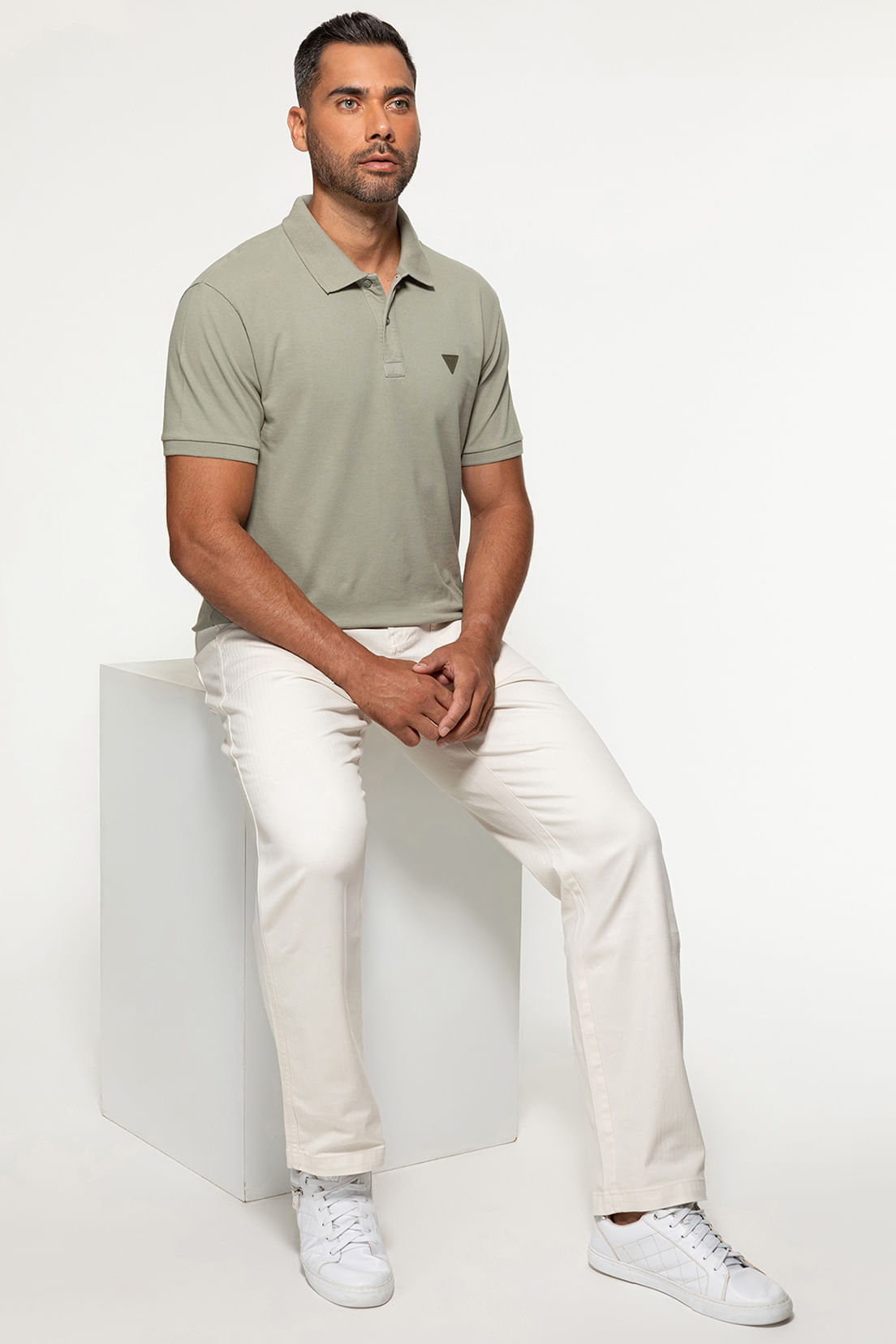 Calça Sarja Reta Espinha de Peixe Bege - Imagem 30