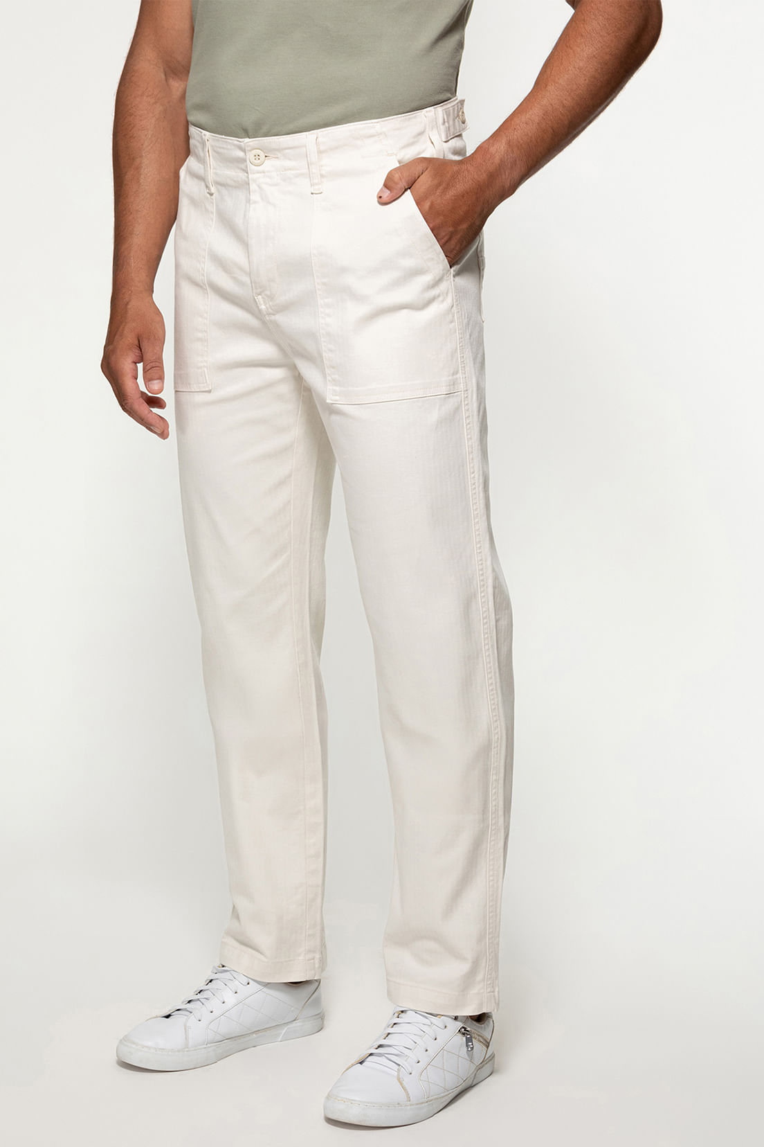 Calça Sarja Reta Espinha de Peixe Bege - Imagem 31