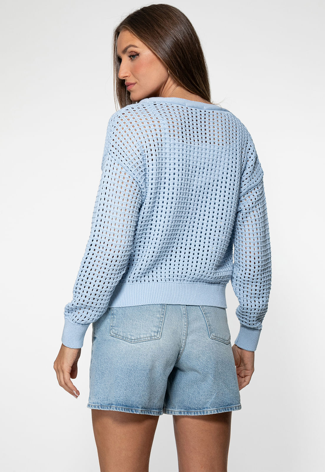 Cardigan Tricot Vazado Azul - Imagem 9