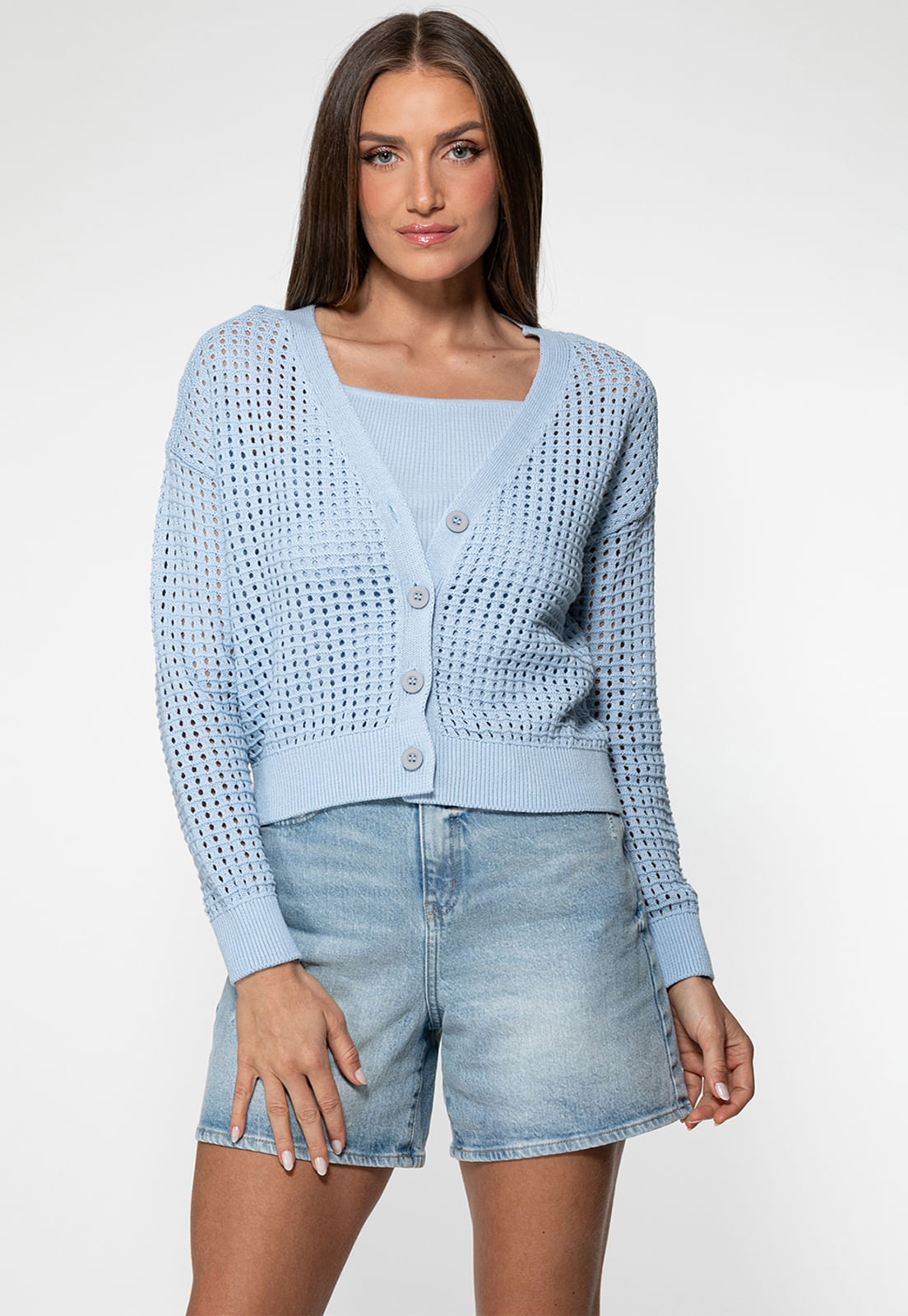 Cardigan Tricot Vazado Azul - Imagem 11