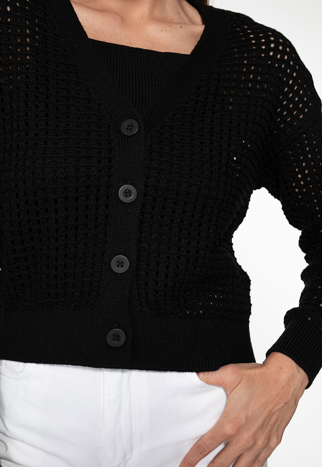 Cardigan Tricot Vazado Preto - Imagem 3