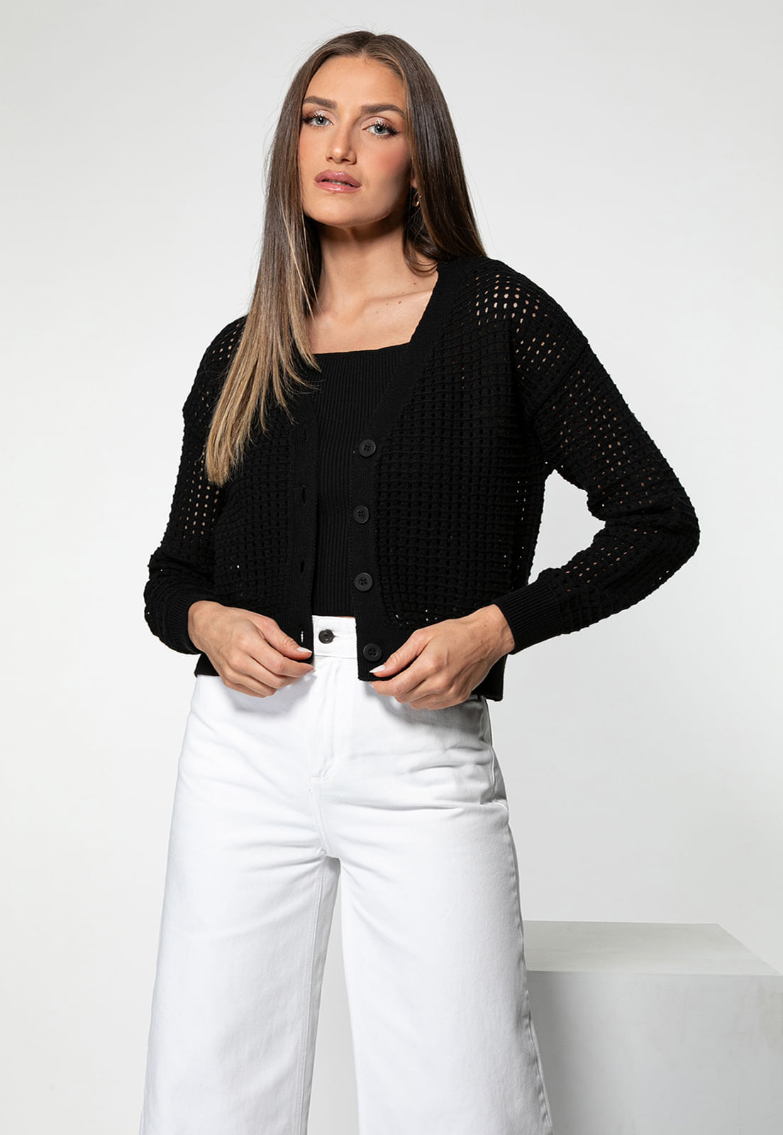Cardigan Tricot Vazado Preto - Imagem 12