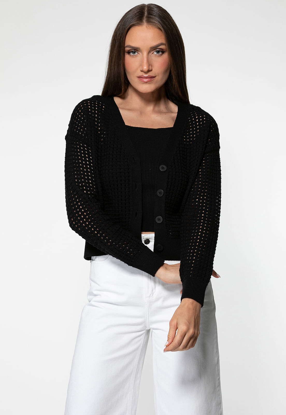 Cardigan Tricot Vazado Preto - Imagem 29