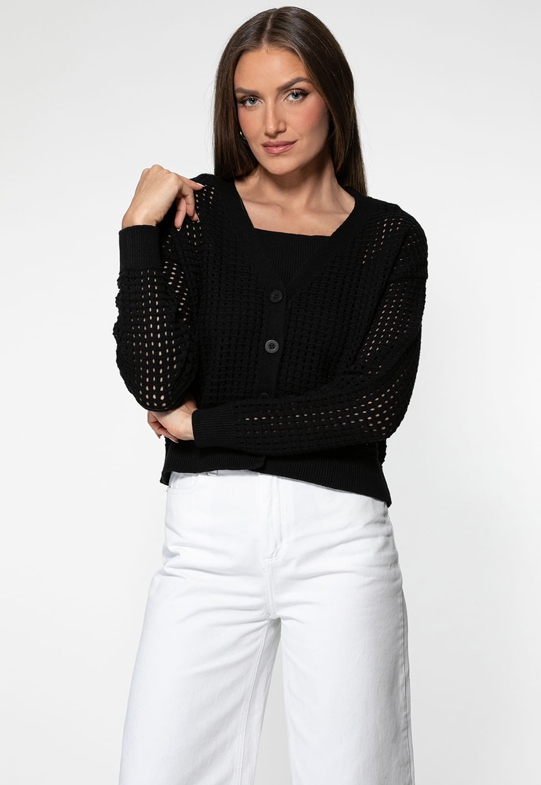Cardigan Tricot Vazado Preto - Imagem 34