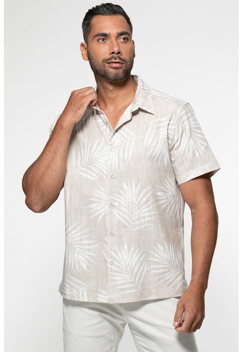 Camisa Manga Curta Linho Palm Tree Branco