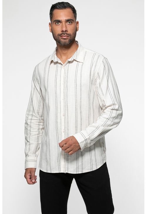 Camisa Eco Linho Listrada Off White