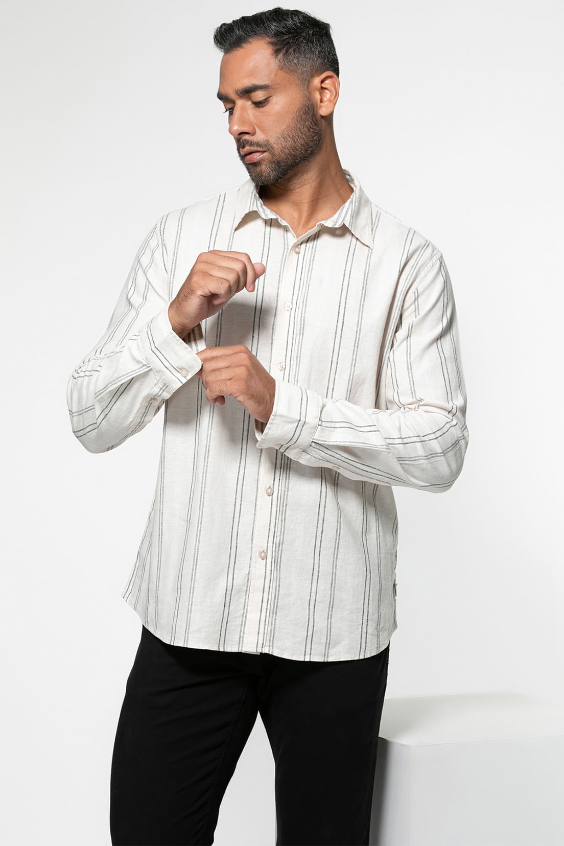 Camisa Eco Linho Listrada Off White - Imagem 5